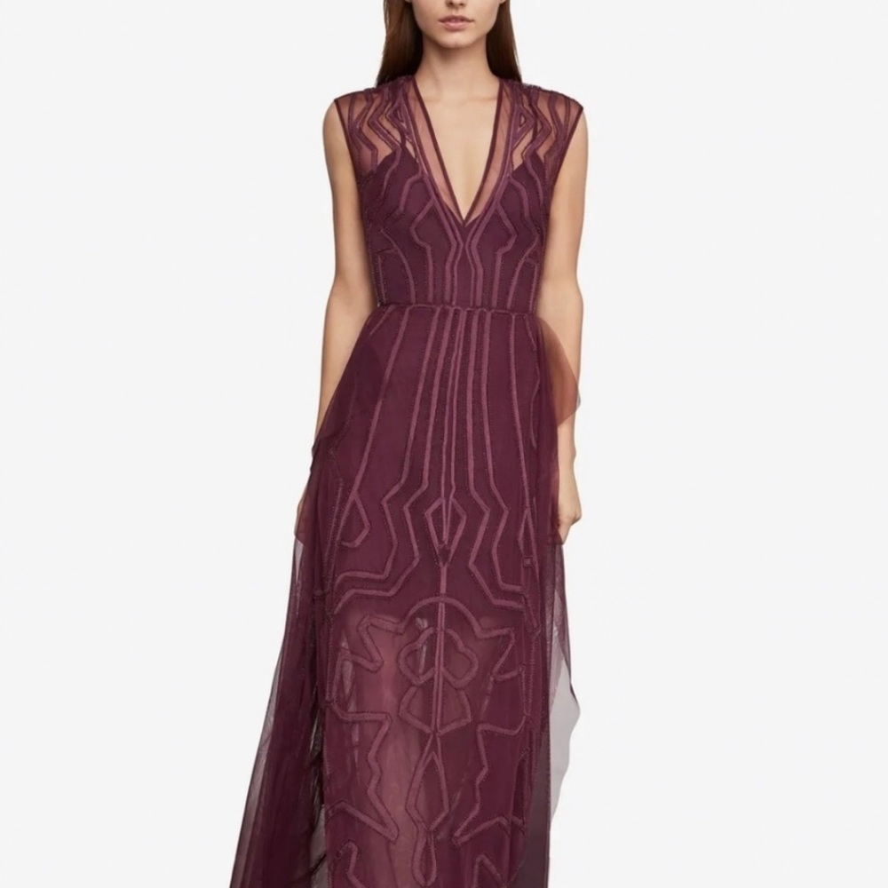 BCBGMaxAzria Plum V-Neck Lace-Overlay Maxi Dress